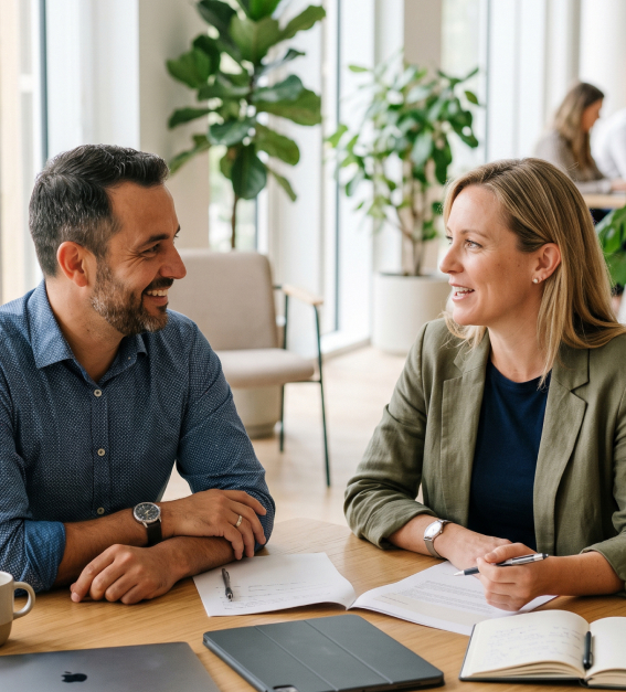 chico y chica reunidos por trabajo
